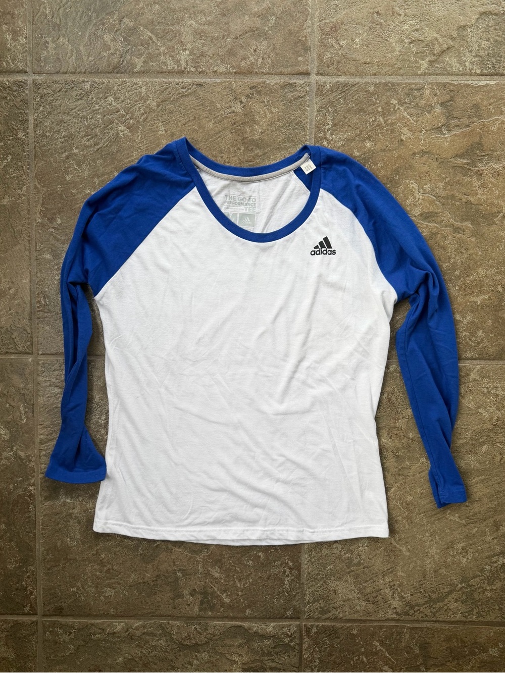 Adidas "The Go-To" Tee White & Royal Blue Raglan Long Sleeve Shirt